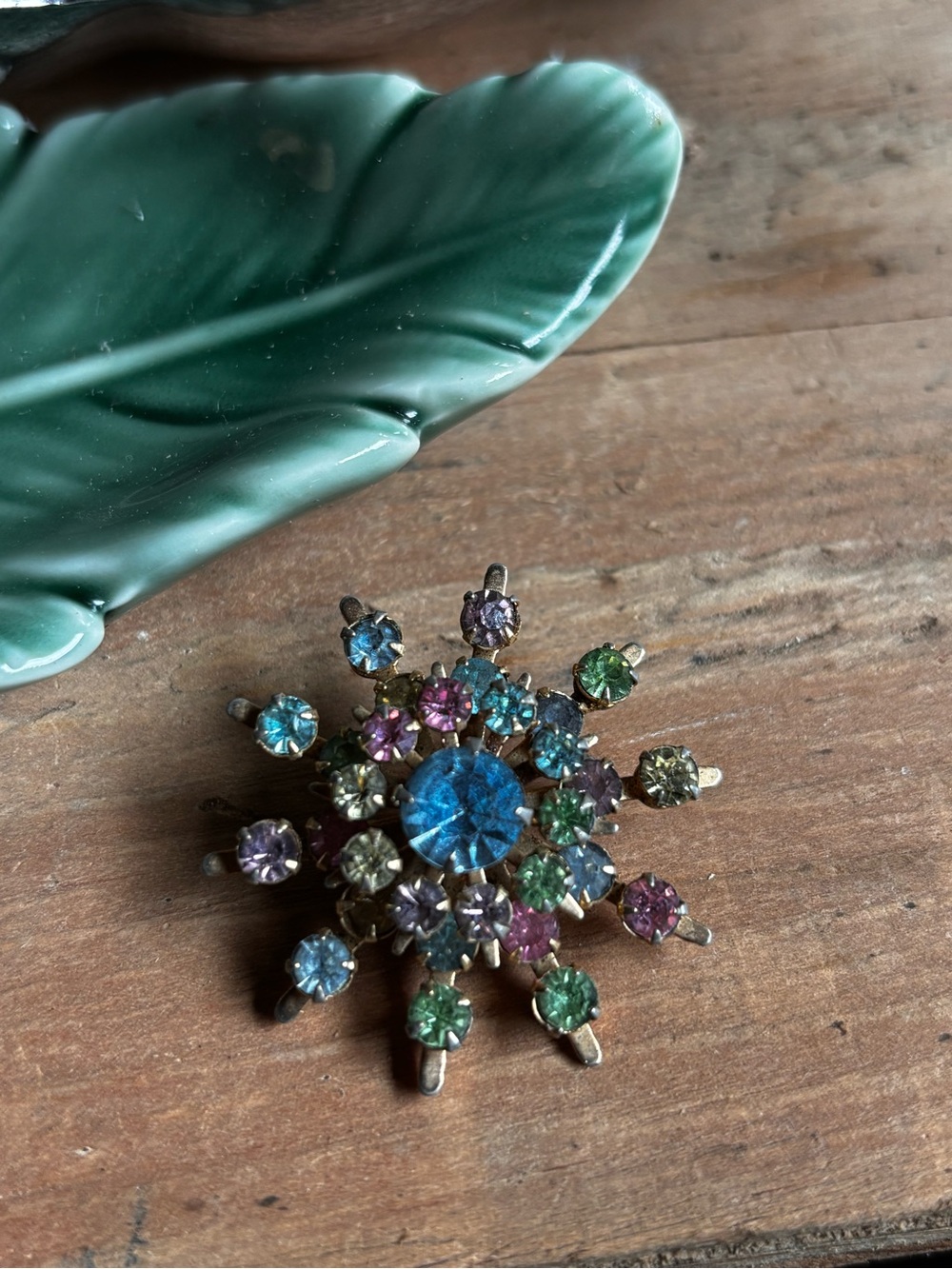 Multicolor Starburst Crystal Brooch -Vintage